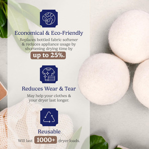 Boules de séchage en laine avec logo personnalisé, réutilisables, adoucissant naturel de qualité supérieure, séchage plus rapide des vêtements, essentiels pour l'organisation de la buanderie - Product Image 5