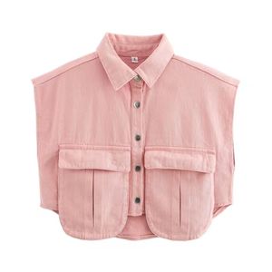 Nuevo Chaleco Vaquero de Moda Otoñal con Doble Bolsillo y Ribete de 3 Colores, Camisola sin Mangas Vintage para Mujer, Tops Chic - Product Image 4
