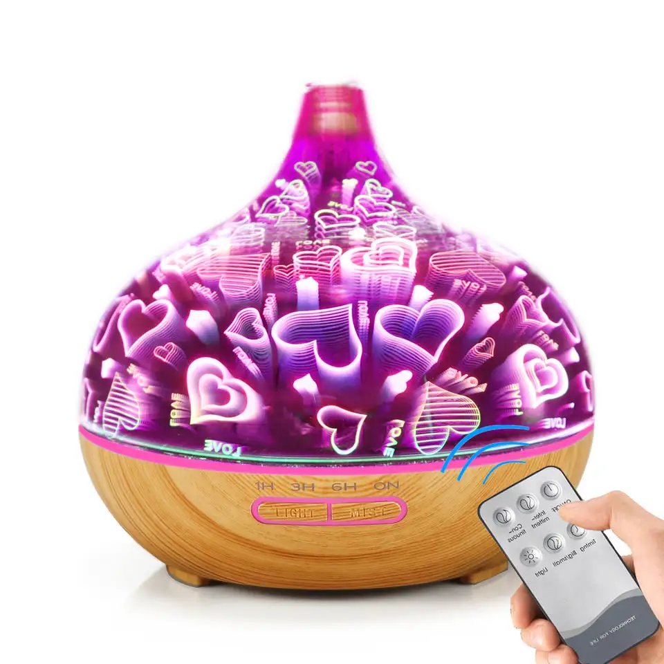 Glass Aroma Therapy Oil Diffuser Machine Luxury Nebulizer Air Freshener 7 colors LED lamp 3D Wood Glass Diffuser