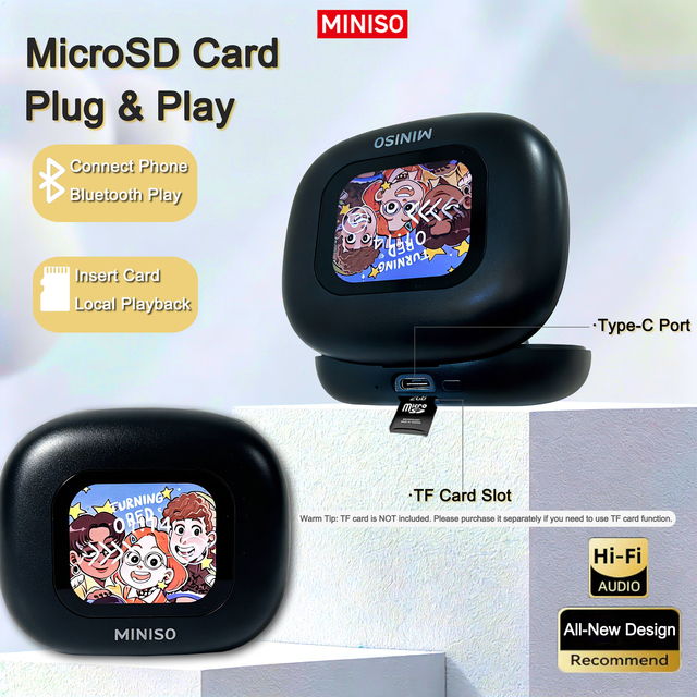 Miniso X30 AI Wireless BT5.4 Headphones LCD Display TF Card Support Touch Control Noise Cancelling Sports Headset Real-Time AI