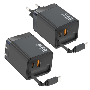 สายชาร์จแบบพับเก็บได้ <span class=keywords><strong>65W</strong></span> แบบพกพา พร้อมอะแดปเตอร์จ่ายไฟในตัวสำหรับแล็ปท็อปและโทรศัพท์มือถือ - Product Image 1