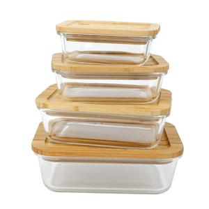 Eco-friendly design glass storage container Glass food Container with bamboo wooden lid