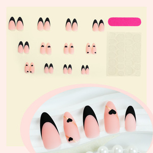 <span class=keywords><strong>Uñas</strong></span> Postizas Francesas Negras, Fabricante de <span class=keywords><strong>Uñas</strong></span> Postizas de Cobertura Completa, Forma de Almendra, Francesas Escarchadas, 24 Piezas, <span class=keywords><strong>Diseño</strong></span> de Corazón de San Valentín - Product Image 2