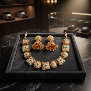 Wholesale High Quality New Vintage Copper Gold Plated <b>Crystal</b> Bridal <b>Set</b> Long Mala Necklace Earrings Maang Party Wedding Third - Product Image 2