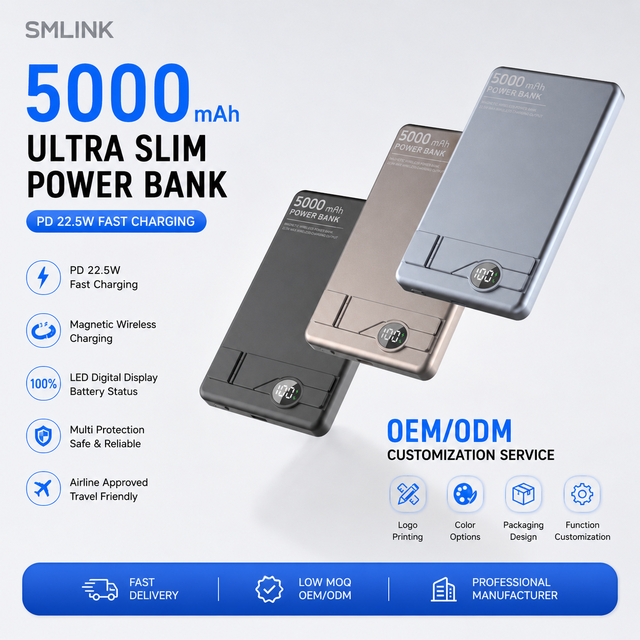 Ultra-Thin Mini Safe Fast 20W 5000 MAh Aluminum Alloy Magnetic Wireless Charger iPhone Power Station Power Bank Pour Téléphone