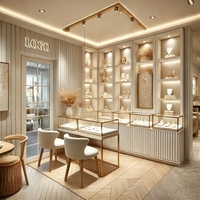 Kiosque à bijoux en forme de L pour centre commercial, partenaire Fortune 500, design personnalisé, blanc et or rose avec logo lumineux, vitrine en verre sur îlot