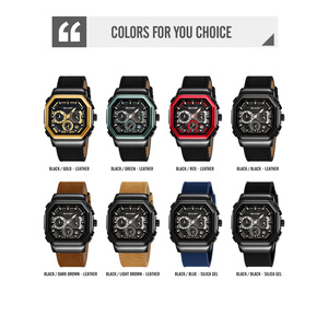 Men's octagonal black-gold chronograph watch Waterproof quartz wristwatch with leather strap - Product Image 3