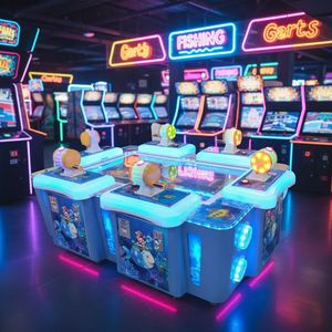 เครื่องเล่นเกมอาร์เคดขนาดใหญ่รุ่นใหม่สำหรับเด็ก  สถานบันเทิงหยอดเหรียญแบบหกเครื่องตกปลา  พร้อมอุปกรณ์ดันเหรียญพลาสติก - Product Image 4