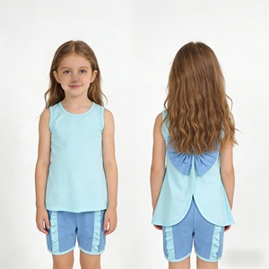 GSSO3463 rts Conjunto sin mangas azul con estampado sólido para niña pequeña, venta al por mayor, conjunto infantil para niña - Product Image 1