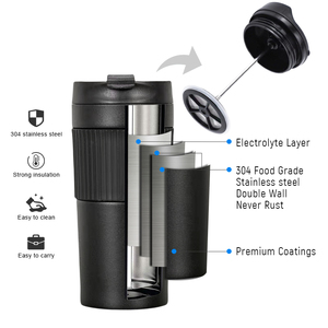 Vente en gros de tasses à café à piston 350 ml/450 ml : Gobelets isothermes personnalisables <span class=keywords><strong>avec</strong></span> logo pour les marques - Product Image 4
