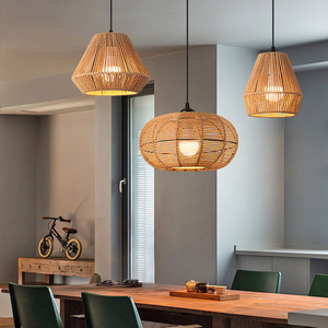 Suspension industrielle antique en bambou suspension d'intérieur en rotin d'art suspension avec E27 pour salle à manger - Product Image 2