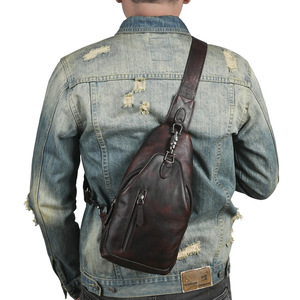 Bolso de pecho de cuero genuino para hombre, color marrón café, de gran capacidad, para viajes de ocio - Product Image 2