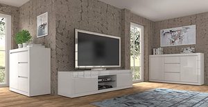 EASY Möbel Kommode Bello Bianco III 150 cm Sideboard Highboard Schrank Weiß Matt/Weiß Hochglanz Zwei Regale, Drei Schubladen - Product Image 6
