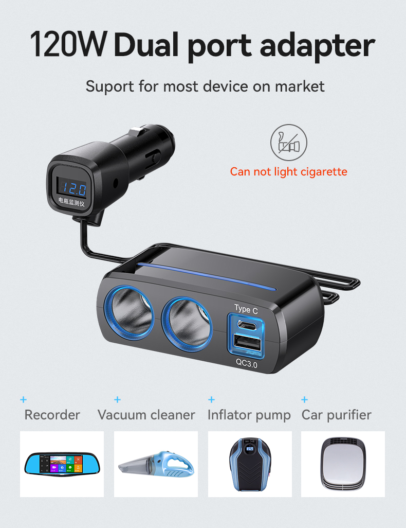 cigarette lighter car usb charger multi port with