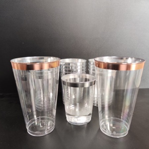 50 paquets, vente en gros d'usine bon marché 9 oz plastique transparent or <span class=keywords><strong>rose</strong></span> tasses à bords fantaisie jetables pour mariage tasses de fête élégantes - Product Image 3