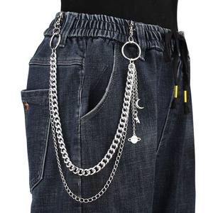 Cadena circular geométrica de doble capa para pantalones, colgante de estrella y luna, cadena para la cintura, estilo Punk, uso diario, aleación de zinc - Product Image 2