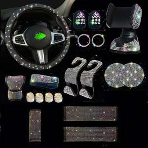 Accessoires de voiture : sous-verre entièrement serti de diamants, crochet de voiture avec chargeur stable, support de téléphone, couvre-rétroviseur, couvre-volant de voiture - Product Image 4