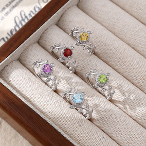 Bague ajustable en argent sterling 925 avec améthyste naturelle ronde de 5 mm, sans ternissement, étanche, bijoux en pierre naturelle - Product Image 2