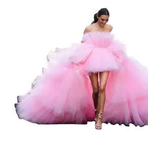 Kendall Jenner Wedding Dress Tiered Tulle Gown Vestido Maxi Long Women Pink Bridal Dresses