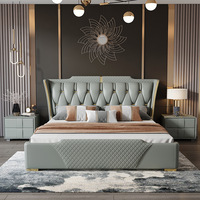 Lit double de luxe moderne de haute qualité avec rangement, revêtement en cuir véritable, design italien en bois, taille King 1,8 m