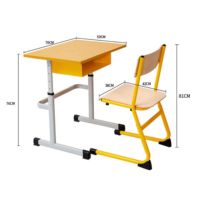 Ensemble robuste de bureau et chaise d'école réglables avec barre transversale, table d'étude à une seule jambe avec boîte de rangement, mobilier de classe jaune