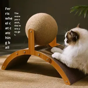 Giocattolo per Gatti in Cartone Ondulato con Pallina Tiragraffi in Sisal, Stile Carino - Product Image 1
