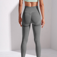 Athleisure Mujeres Gym Wear Medias Yoga Leggings Push up Color sólido Pantalones sin costuras Cintura alta