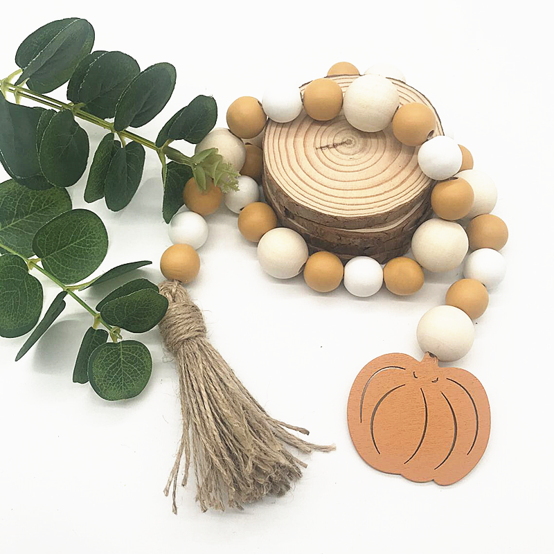Оптовая продажа, Деревенское украшение для дома и сада, белая и оранжевая деревянная гирлянда с кисточками из бисера