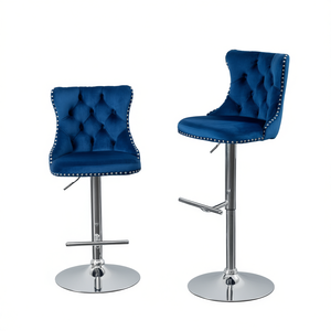 Sillas de Bar Modernas de Terciopelo Db A&A Furniture, Base Cromada, Giratorias, Ajustables de 25-33 Pulgadas, para Estilo Rústico - Product Image 1