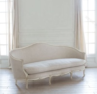 Juego de Sofás Chesterfield Seraphine Francés en Lino Color Niebla y Madera Gesso con Acabado Oyster para Sala de Estar, Muebles para el Hogar