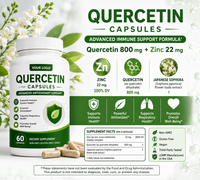 ODM OEM Vente en gros Quercétine certifiée Halal Haute Pureté 500mg Capsules Antioxydant Naturel Soutien Immunitaire et Respiratoire 60/90/120