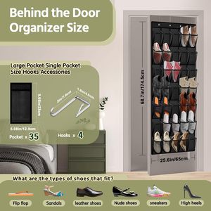 35 Pocket Over The Door Shoe Organizer Black Mesh <b>Hanging</b> <b>Storage</b> For Men Women Sneakers Boots Heels Behind Door <b>Wall</b> Mount - Product Image 3