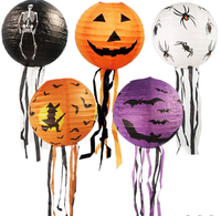 Lanternes d'Halloween en Papier Citrouille Sorcière Squelette Chauve-Souris Suspendue Jack-O '-Lantern Intérieur Extérieur Fête Décoration Accessoires 8 pouces
