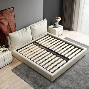 Furnitur tempat tidur mewah, set kamar tidur kayu ukuran Queen ganda bingkai tempat tidur putih