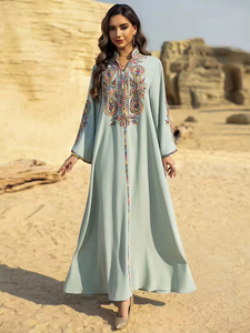 Abito Abaya <span class=keywords><strong>donna</strong></span> modesto e <span class=keywords><strong>moderno</strong></span> Dubai elegante aperto traspirante lungo per l'estate e taglia unica per <span class=keywords><strong>abbigliamento</strong></span> musulmano di tendenza - Product Image 2