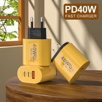 Cargador Rápido Dual PD + USB de 40W con Enchufe Estándar EU/US, Cargador de Pared Portátil con 1 USB y 2 PD para Carga Rápida de Teléfonos