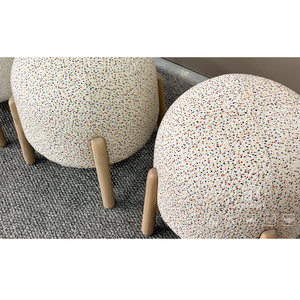 Fashion Designed Multi Scene Use of Foshan Low <b>Stools</b> & Ottomans White Fabric Round <b>Stool</b> With Wood Leg Fabric <b>Stool</b> - Product Image 4