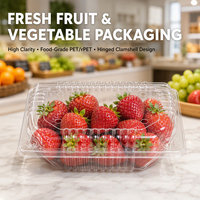 Boîte d'emballage en PET à charnière de haute clarté de qualité alimentaire pour les fraises, idéale pour les produits frais des supermarchés