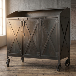 Bookcase <b>Storage</b> Shelf Farmhouse Cabinet Furniture Industrial Style Two-door Metal Iron Antique Living Room Furniture Flat Panel - Product Image 3