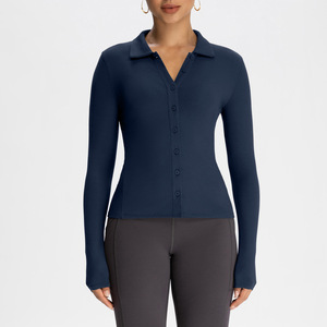 SUHE TS-006 Athena Lulu Camiseta de Yoga de Manga Larga para Mujer, Cierre de Botones al Frente, Color Sólido, Ajuste Ceñido, Ropa Deportiva - Product Image 2