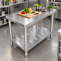 Table de travail en acier inoxydable 304 avec étagère inférieure perforée, robuste, pour la préparation des aliments dans les restaurants commerciaux, personnalisable