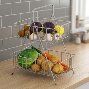 Double Tier Wire Storage Rack Rectangle <b>Standing</b> Type Kitchen <b>Food</b> Holder Stackable Minimalist Non Folding Rack - Product Image 4