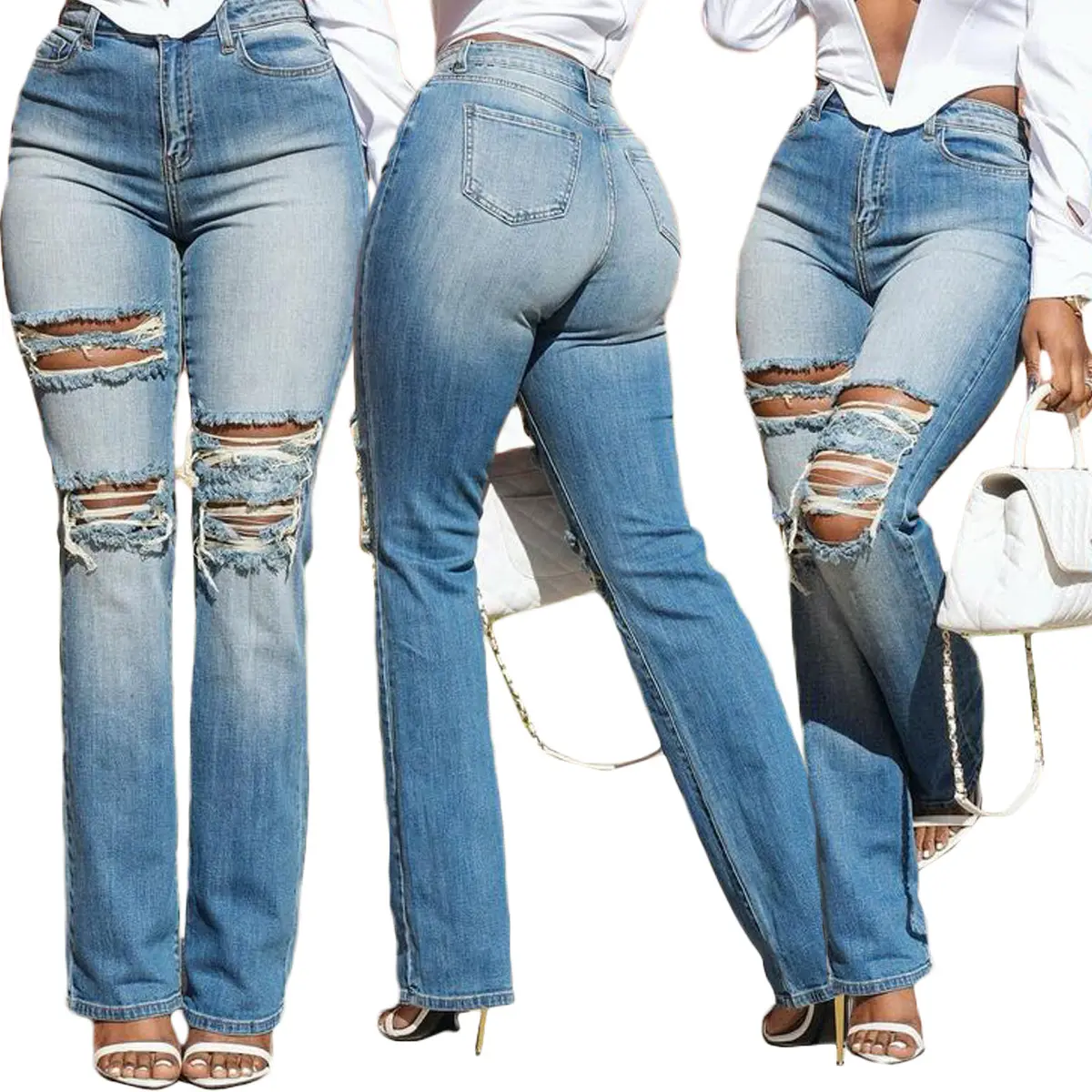 trendige produkte 2024 neue lieferungen stretch slim fit zerrissen gewaschen denim jeans hosen für damen