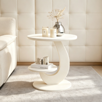 Table basse ronde à deux niveaux avec étagères de rangement ; table d'appoint en métal avec cadre incurvé ; idéale pour les petits salons et chambres à coucher