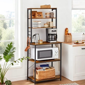 Bar à café, support de boulanger pour <span class=keywords><strong>cuisine</strong></span> avec rangement, étagères de <span class=keywords><strong>cuisine</strong></span> à 6 niveaux avec 6 crochets, support pour micro-ondes, <span class=keywords><strong>industriel</strong></span> - Product Image 1