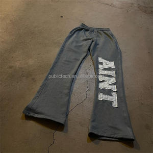 Ropa de calle con logotipo personalizado, parche desgastado, apliques bordados, pantalones sueltos, pantalones de chándal acampanados apilados para hombre - Product Image 2