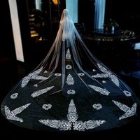 Feishiluo Offres Spéciales luxe 3.5m de Long blanc ivoire dentelle Appliques bord mariage voiles de mariée Tulle cathédrale voile avec peigne