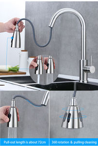 304 Stainless Steel Single-hole <b>Brushed</b> Nickel-colored Dual-function Cold and Hot Kitchen Pull-out Faucet - Product Image 5