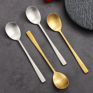 Korean Style 304 Stainless Steel Spoon Long Handle Round Soup Rice Stirring Spoon Easily Cleaned For BBQ Child Use - Product Image 1