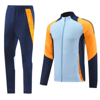 Setelan Training Sepak Bola Pria Berkualitas Tinggi 100% Poliester Model Thailand, Jaket Sepak Bola Full Zip dengan Cetakan Heat-Transfer, Bahan Bernapas